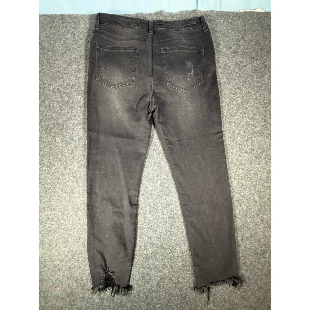Risen Los Angeles Womens HighRise Button Fly Distressed Skinny Jeans Black 13/31